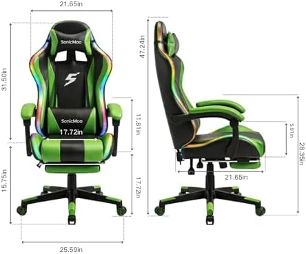 Gaming Chair with RGB LED Lights, Footrest, Lumbar Support & Headrest — Smart Chairs, Yardlift