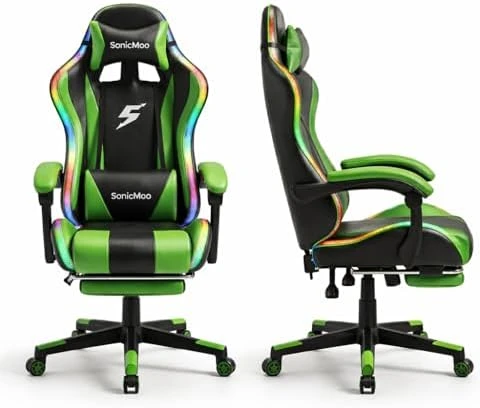 Gaming Chair with RGB LED Lights, Footrest, Lumbar Support & Headrest — Smart Chairs, Yardlift