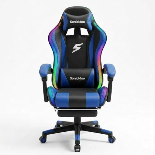 Gaming Chair with RGB LED Lights, Footrest, Lumbar Support & Headrest — Smart Chairs, Yardlift