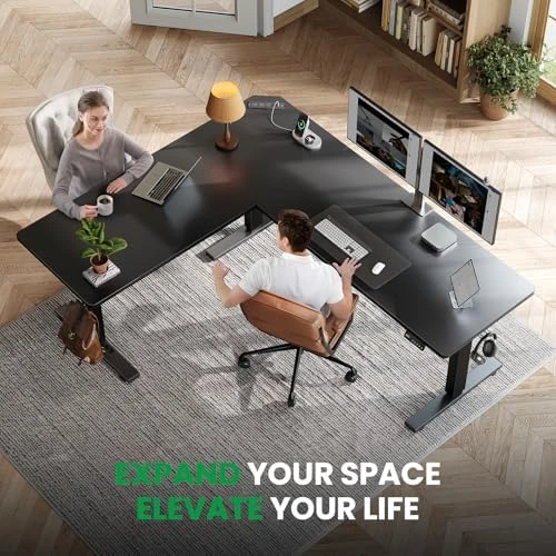 L-Shaped Standing Desk - 63 x 55 Inch Adjustable Corner Standing Desk with Charging Station — Standing Desk, SIAGO