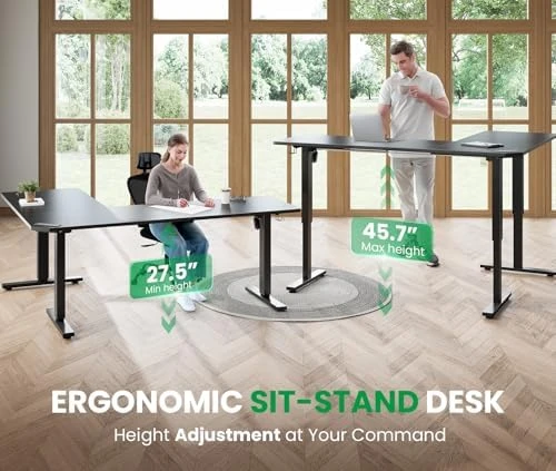 L-Shaped Standing Desk - 63 x 55 Inch Adjustable Corner Standing Desk with Charging Station — Standing Desk, SIAGO