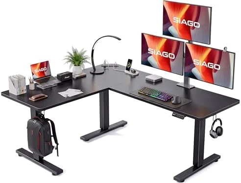 L-Shaped Standing Desk - 63 x 55 Inch Adjustable Corner Standing Desk with Charging Station — Standing Desk, SIAGO