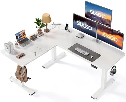 L-Shaped Standing Desk - 63 x 55 Inch Adjustable Corner Standing Desk with Charging Station — Standing Desk, SIAGO