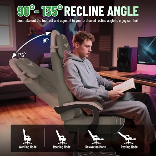 Linen Fabric Ergonomic Gaming Chair with Pocket Spring Cushion — Smart Chairs, Soontrans