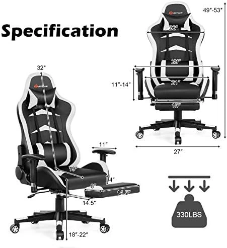 Massage Gaming Chair with Reclining Backrest, Adjustable Handrails and Seat Height, Ergonomic PU Leather Swivel PC Game... — Massage Chairs, Goplus