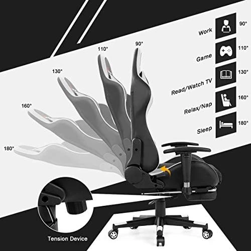 Massage Gaming Chair with Reclining Backrest, Adjustable Handrails and Seat Height, Ergonomic PU Leather Swivel PC Game... — Massage Chairs, Goplus