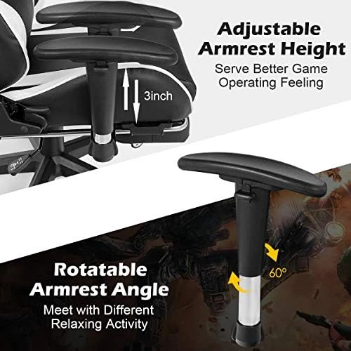 Massage Gaming Chair with Reclining Backrest, Adjustable Handrails and Seat Height, Ergonomic PU Leather Swivel PC Game... — Massage Chairs, Goplus