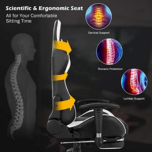 Massage Gaming Chair with Reclining Backrest, Adjustable Handrails and Seat Height, Ergonomic PU Leather Swivel PC Game... — Massage Chairs, Goplus