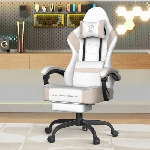 Soontrans Linen Fabric Gaming Chair Beige/Coffee with Footrest — Smart Chairs, Soontrans