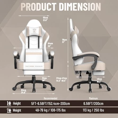 Soontrans Linen Fabric Gaming Chair Beige/Coffee with Footrest — Smart Chairs, Soontrans