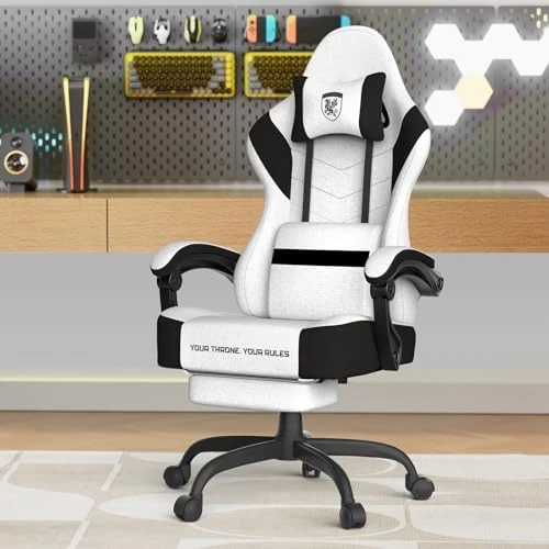 Soontrans Linen Fabric Gaming Chair Beige/Coffee with Footrest — Smart Chairs, Soontrans