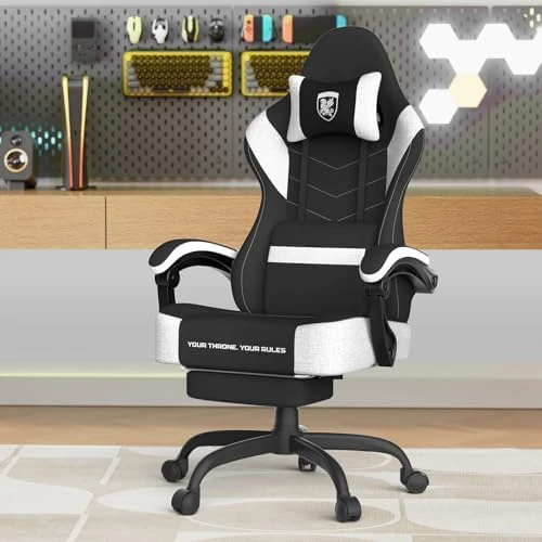 Soontrans Linen Fabric Gaming Chair Beige/Coffee with Footrest — Smart Chairs, Soontrans