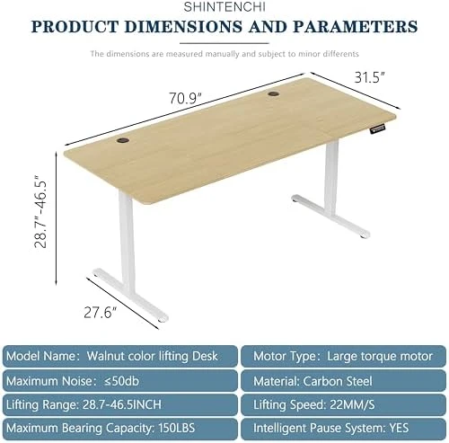 Standing Desk, 71x31 Inch Height Adjustable Electric Sit Stand Desk, Ergonomic Rising Computer Table, Modern Lift Gaming... — Standing Desk, Shintenchi
