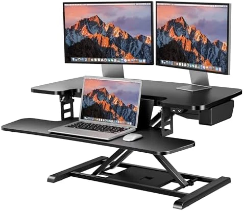 35" Electric Standing Desk Converter with Large Keyboard Tray — Standing Desk, SANODESK