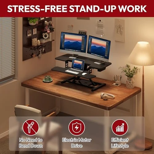 35" Electric Standing Desk Converter with Large Keyboard Tray — Standing Desk, SANODESK