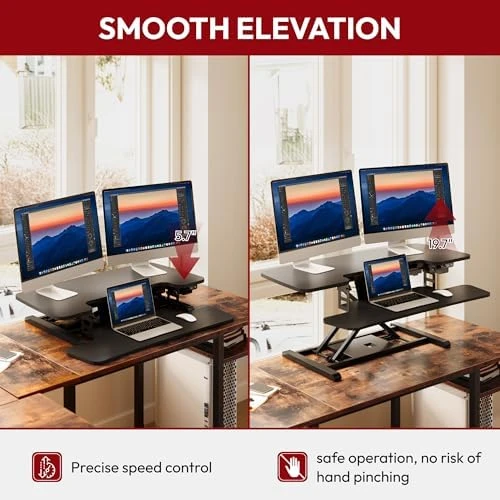35" Electric Standing Desk Converter with Large Keyboard Tray — Standing Desk, SANODESK