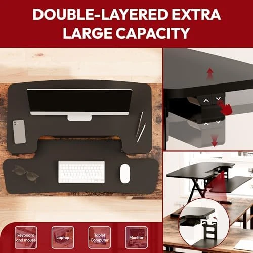35" Electric Standing Desk Converter with Large Keyboard Tray — Standing Desk, SANODESK