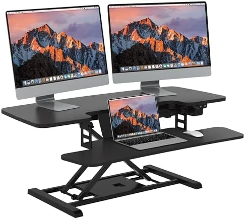 35" Electric Standing Desk Converter with Large Keyboard Tray — Standing Desk, SANODESK