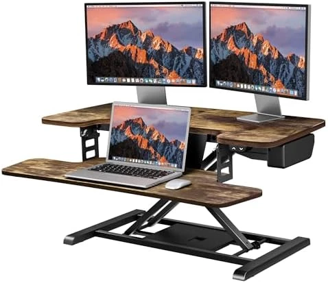 35" Electric Standing Desk Converter with Large Keyboard Tray — Standing Desk, SANODESK