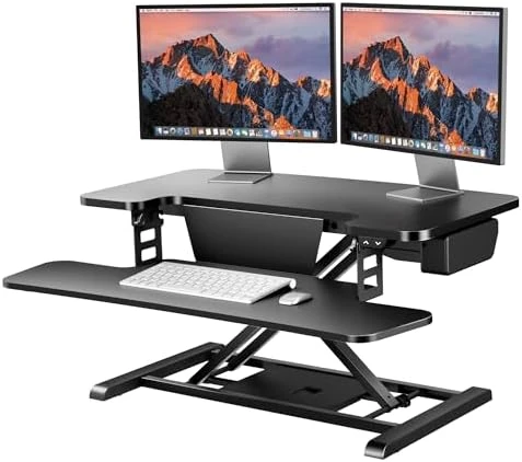 35" Electric Standing Desk Converter with Large Keyboard Tray — Standing Desk, SANODESK