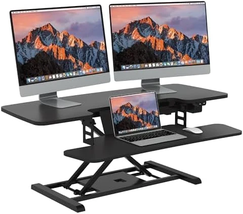 35" Electric Standing Desk Converter with Large Keyboard Tray — Standing Desk, SANODESK