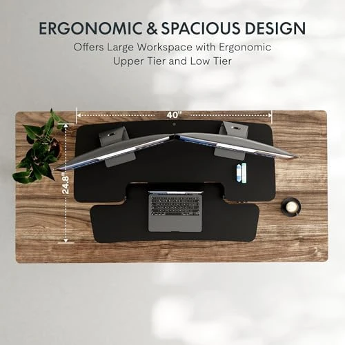 40" Electric Standing Desk Converter with Wide Keyboard Tray — Standing Desk, FLEXISPOT