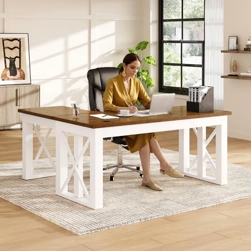 60 x 30 Inch Oak Executive Standing Desk, Dual Motor Electric Height Adjustable Desk — Standing Desk, FLEXISPOT