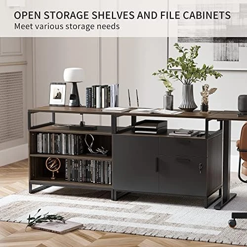 66 Inch L Shaped Standing Desk with Drawers & Shelves — Standing Desk, FEZIBO
