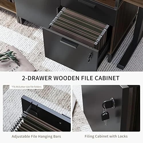 66 Inch L Shaped Standing Desk with Drawers & Shelves — Standing Desk, FEZIBO