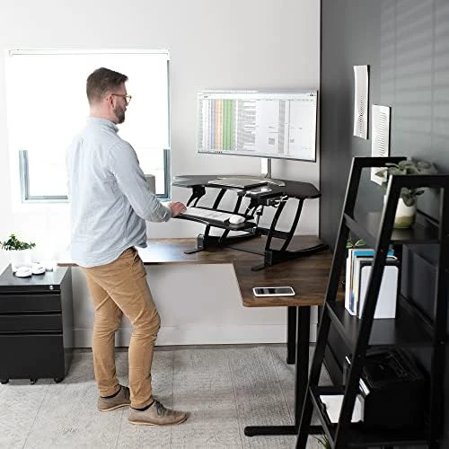 Corner Electric Height Adjustable Cubicle Standing Desk Converter — Standing Desk, VIVO