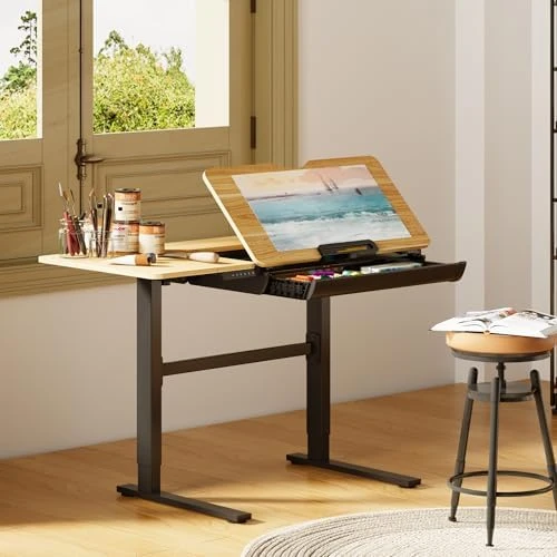 Electric Drafting Table Adjustable Height 47.2"x23.6" Standing Drawing Desk Extendable Top Craft Workstation with... — Standing Desk, FLEXISPOT