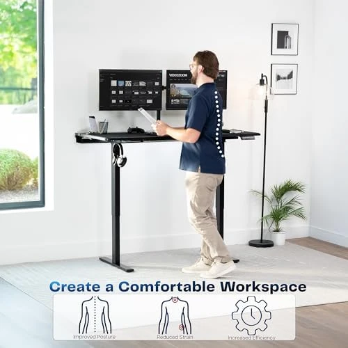 Electric Standing Adjustable Gaming Desk with Hidden Cable Trays — Standing Desk, VIVO
