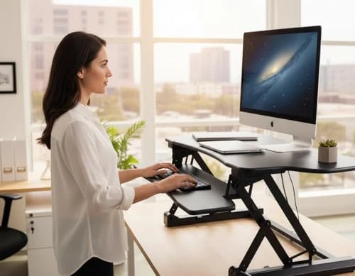 Electric Standing Desk Converter for Dual Monitors — Standing Desk, Mount-It!