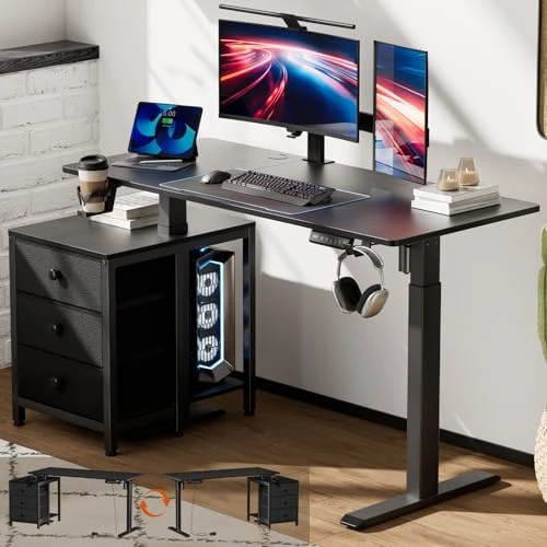 Electric Standing Desk with Drawers, 47 x 24 Inches, Height Adjustable — Standing Desk, REAHOME