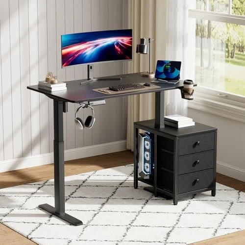 Electric Standing Desk with Drawers, 47 x 24 Inches, Height Adjustable — Standing Desk, REAHOME