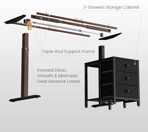 Electric Standing Desk with Drawers, 47 x 24 Inches, Height Adjustable — Standing Desk, REAHOME
