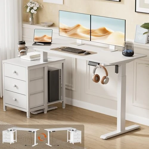 Electric Standing Desk with Drawers, 47 x 24 Inches, Height Adjustable — Standing Desk, REAHOME