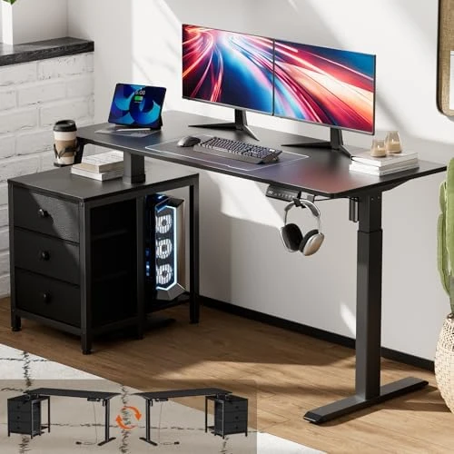 Electric Standing Desk with Drawers, 47 x 24 Inches, Height Adjustable — Standing Desk, REAHOME