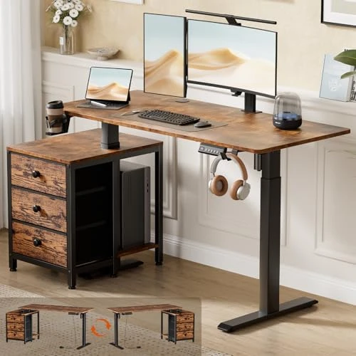 Electric Standing Desk with Drawers, 47 x 24 Inches, Height Adjustable — Standing Desk, REAHOME