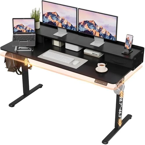 Electric Standing Desk with Drawers and Storage Shelf — Standing Desk, Furmax