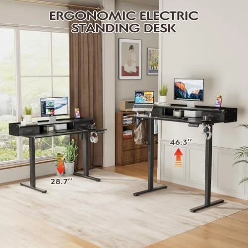 Electric Standing Desk with Drawers and Storage Shelf — Standing Desk, Furmax