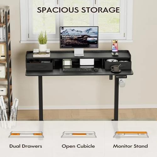 Electric Standing Desk with Drawers and Storage Shelf — Standing Desk, Furmax