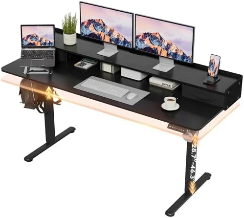 Electric Standing Desk with Drawers and Storage Shelf — Standing Desk, Furmax