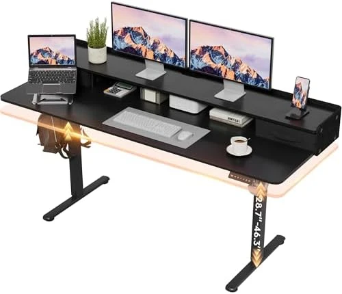 Electric Standing Desk with Drawers and Storage Shelf — Standing Desk, Furmax