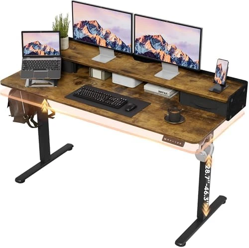 Electric Standing Desk with Drawers and Storage Shelf — Standing Desk, Furmax