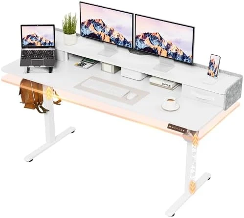 Electric Standing Desk with Drawers and Storage Shelf — Standing Desk, Furmax