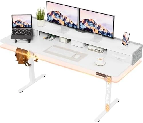 Electric Standing Desk with Drawers and Storage Shelf — Standing Desk, Furmax