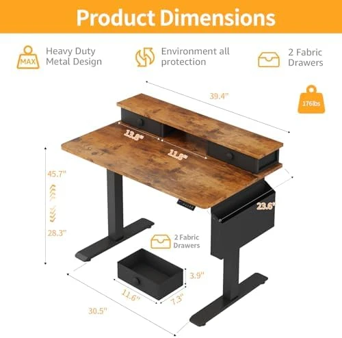 Electric Standing Desk with Storage Drawers — Standing Desk, KLUVIS