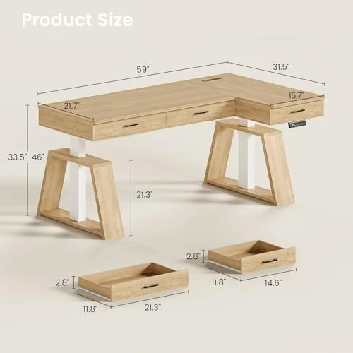 L Shaped Electric Standing Desk with Drawers — Standing Desk, SEDETA