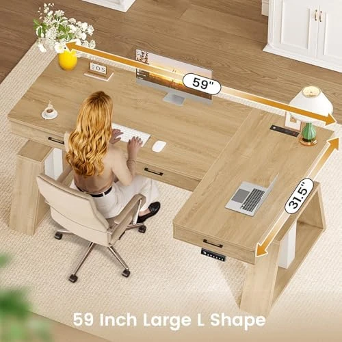 L Shaped Electric Standing Desk with Drawers — Standing Desk, SEDETA